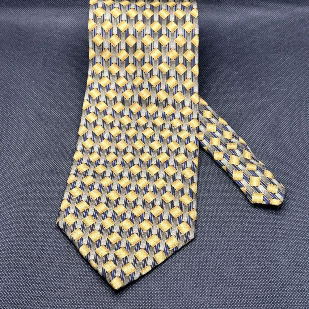 Vintage 1990s Franco Botta Gold Diamond Pattern Silk‎ Tie 4